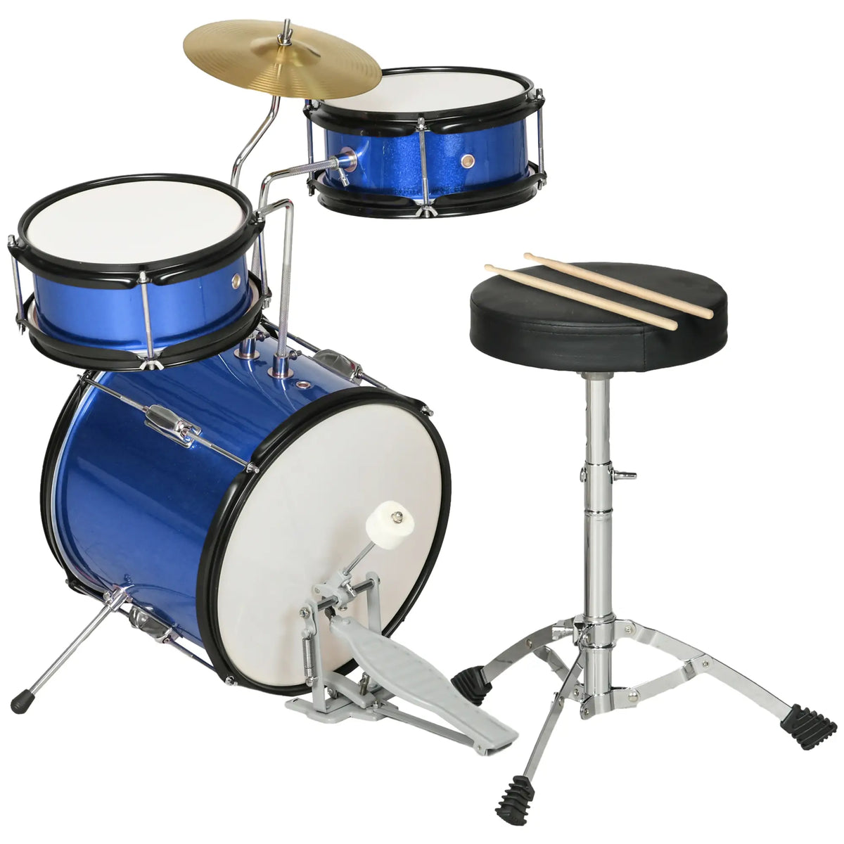 7 Piece Kids Drum Set, Throne, Cymbal, Pedal, Drumsticks, Blue Electronic Musical Pianos at Gallery Canada
