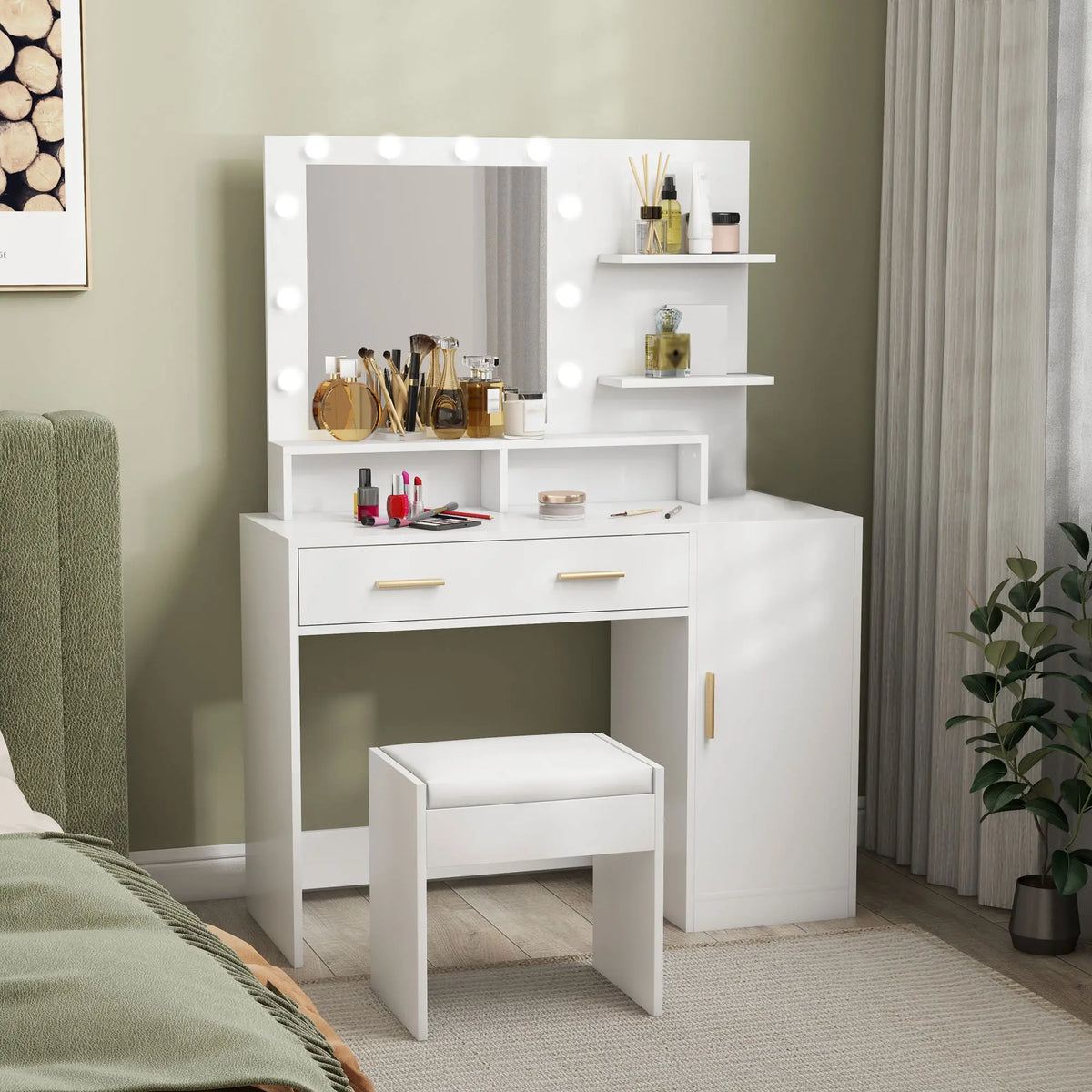 LED Dressing Table Set with Stool, Mirror, Drawer, Shelves Dressing & Vanity Tables at Gallery Canada