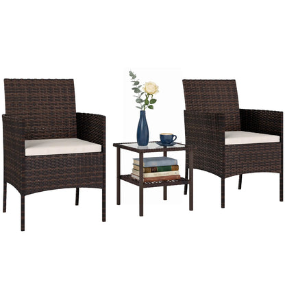 3-Piece Wicker Bistro Set, 2-Tier Glass Top Table, Beige Bistro Sets at Gallery Canada