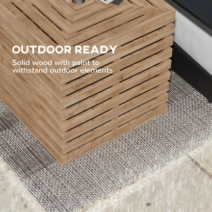 Boîte de rangement pour base de parasol extérieur, table d'appoint en bois pour patio, marron