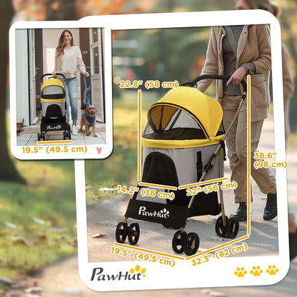 4 Wheels Pet Stroller, Folding Carrier for Small Dogs, Detachable, Yellow Dog Bike Trailers & Strollers at Gallery Canada