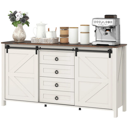 60" Buffet Cabinet, Farmhouse Sideboard, Cream White Bar Cabinets Cream at Gallery Canada