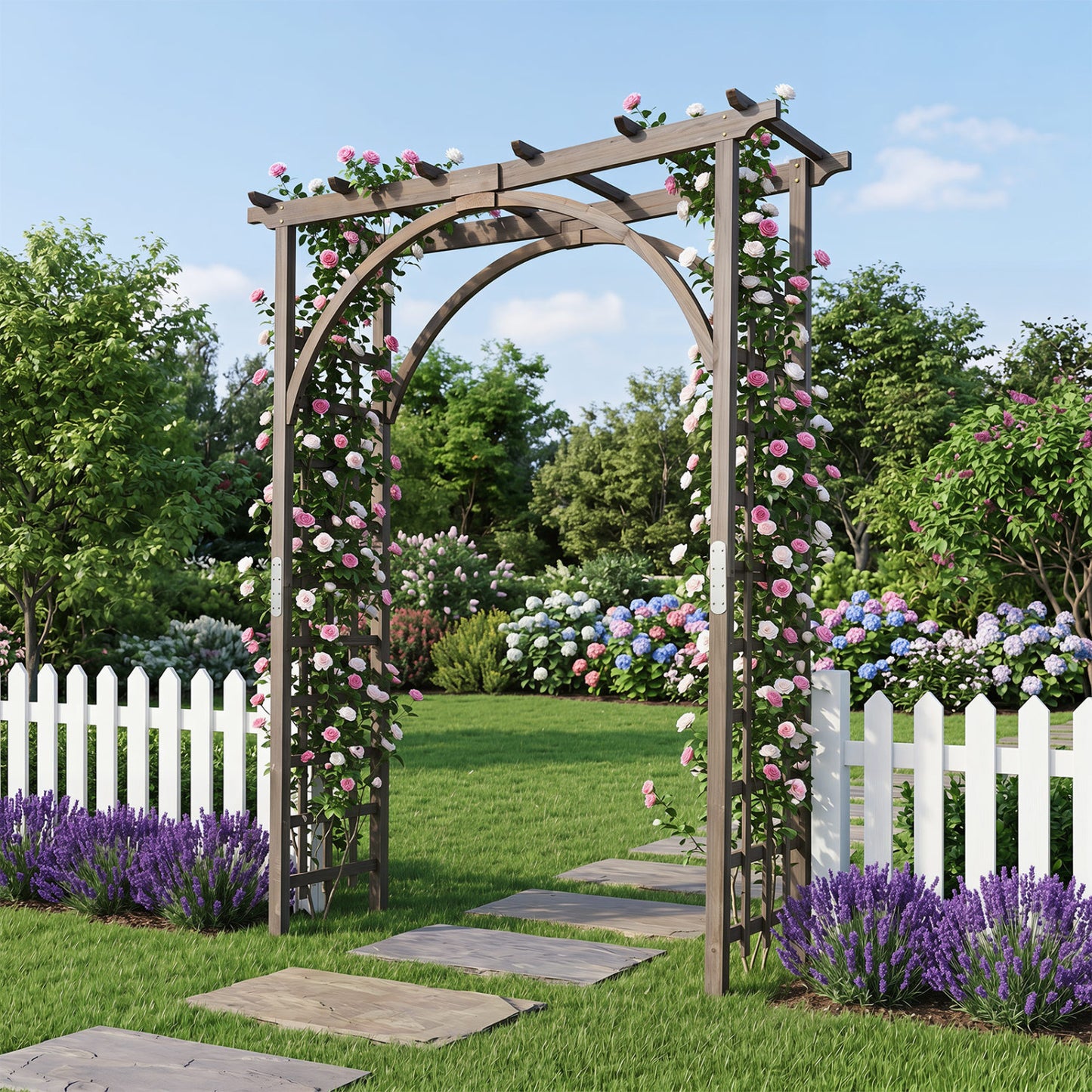 Flat Top Garden Arch Trellis 85" Tall Wood for Climbing Plants and Wedding, Brown Outdoor Decor at Gallery Canada
