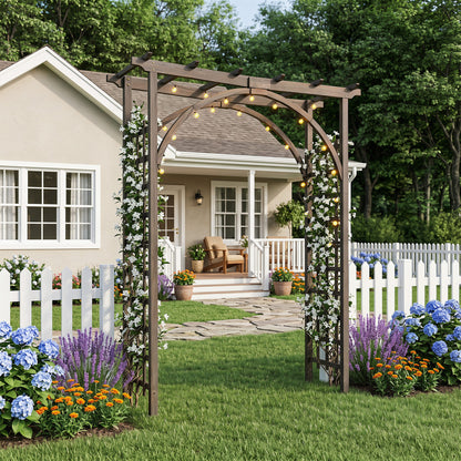 Flat Top Garden Arch Trellis 85" Tall Wood for Climbing Plants and Wedding, Brown Outdoor Decor at Gallery Canada