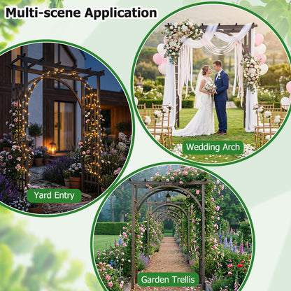 Flat Top Garden Arch Trellis 85" Tall Wood for Climbing Plants and Wedding, Brown Outdoor Decor at Gallery Canada