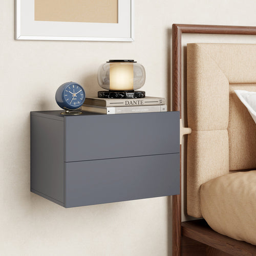 Floating Nightstand with 2 Storage Drawers Wall Mounted for Bedroom, Gray