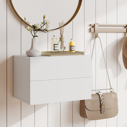 Floating Nightstand, 2 Drawers, Wall Mounted, White Nightstands at Gallery Canada