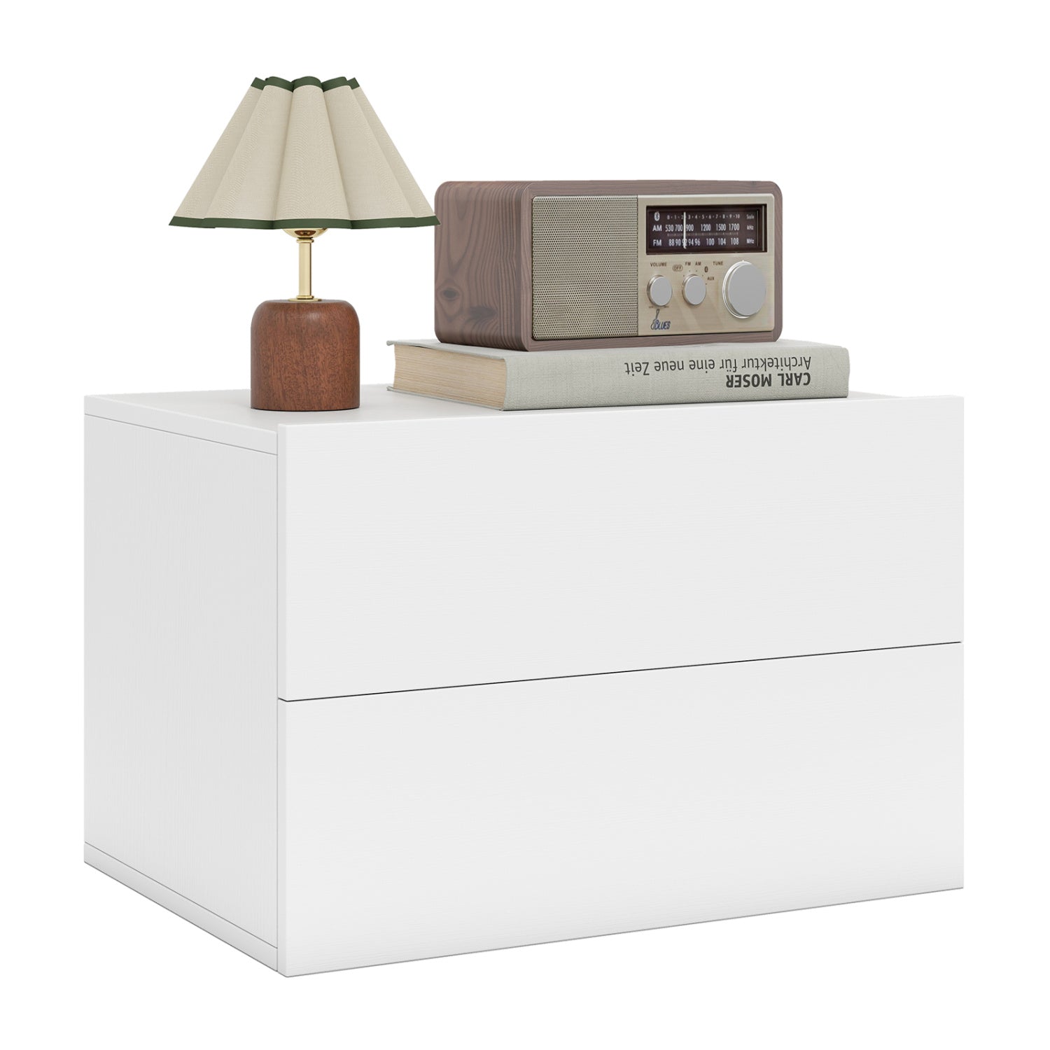 Floating Nightstand, 2 Drawers, Wall Mounted, White Nightstands at Gallery Canada