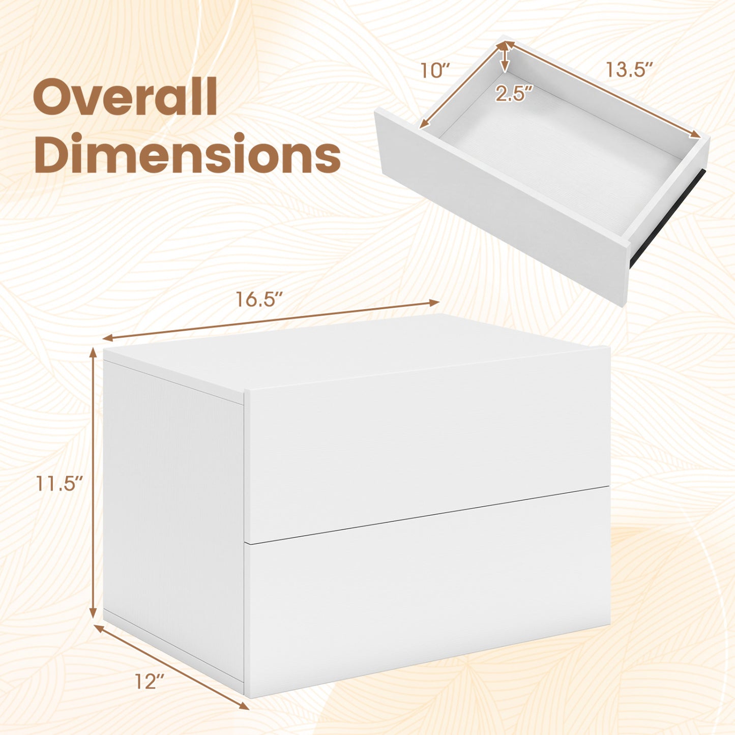 Floating Nightstand, 2 Drawers, Wall Mounted, White Nightstands at Gallery Canada