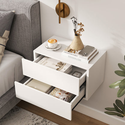 Floating Nightstand, 2 Drawers, Wall Mounted, White Nightstands at Gallery Canada