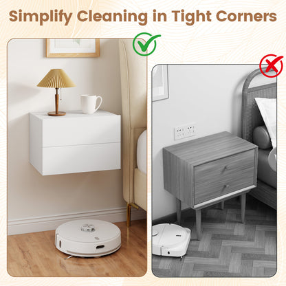Floating Nightstand, 2 Drawers, Wall Mounted, White Nightstands at Gallery Canada
