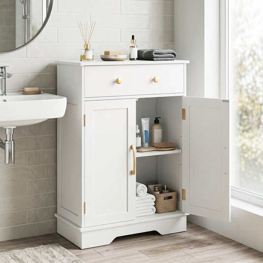 Floor Storage Cabinet with Doors Modern Buffet Sideboard with Drawer and Adjustable Shelf, White Floor Cabinets White at Gallery Canada