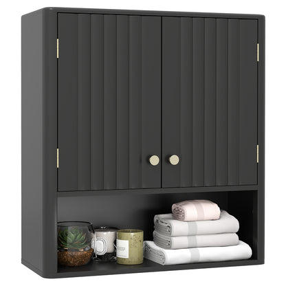 Fluted Bathroom Wall Cabinet With Open Shelf, Black Wall Cabinets Black at Gallery Canada