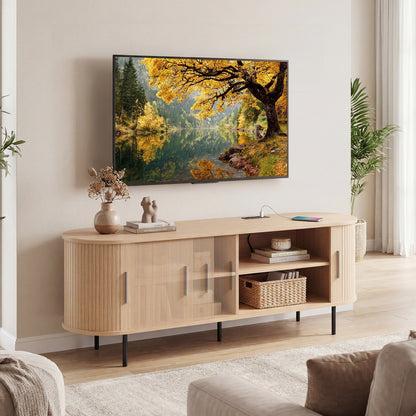 Fluted TV Stand For 60", Mid Century, Curved, Natural Entertainment Centers & TV Stands at Gallery Canada