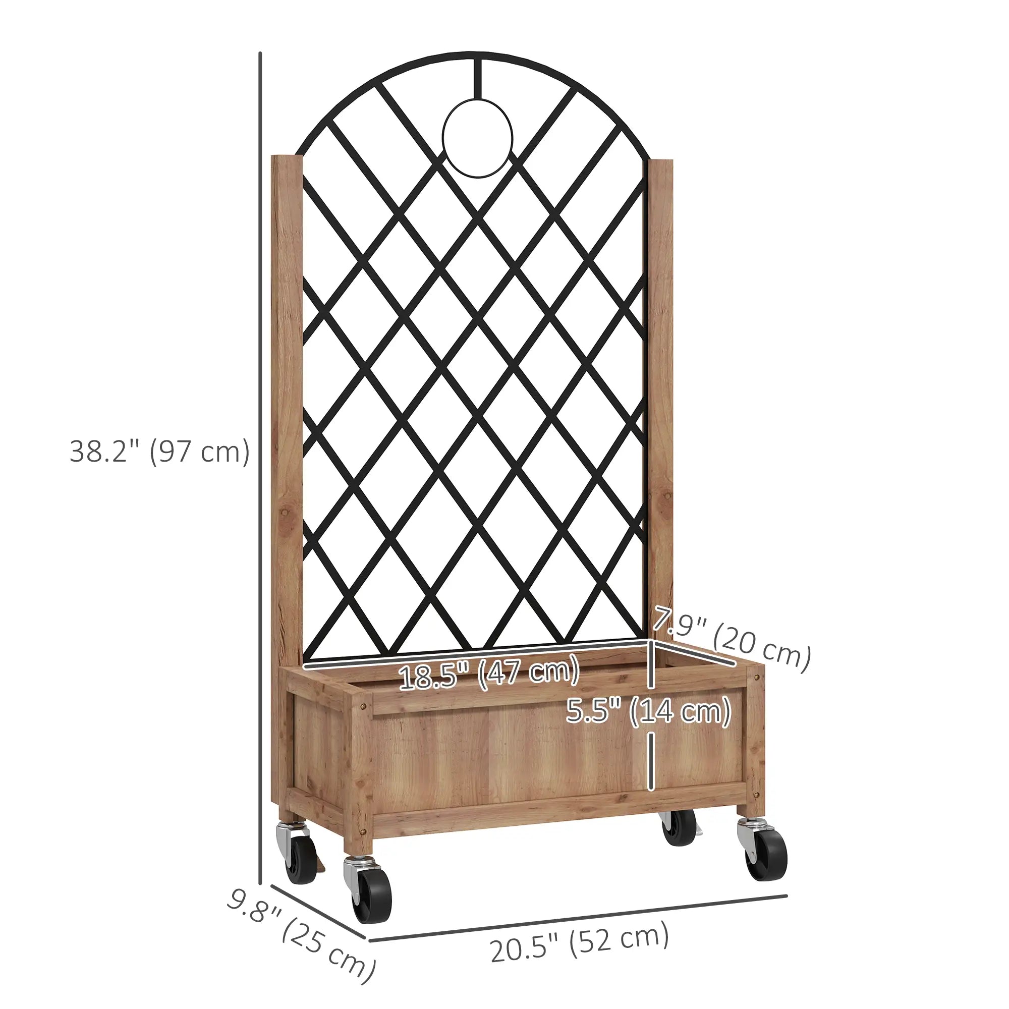 Raised Garden Bed With Metal Trellis, Elevated Planter Box With Wheels, 20.5