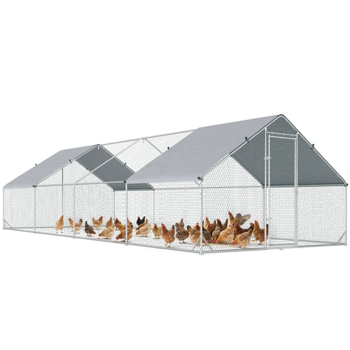 9.8' x 26.2' x 6.6' Chicken Coop, Outdoor Hen House With Cover, Lockable Door