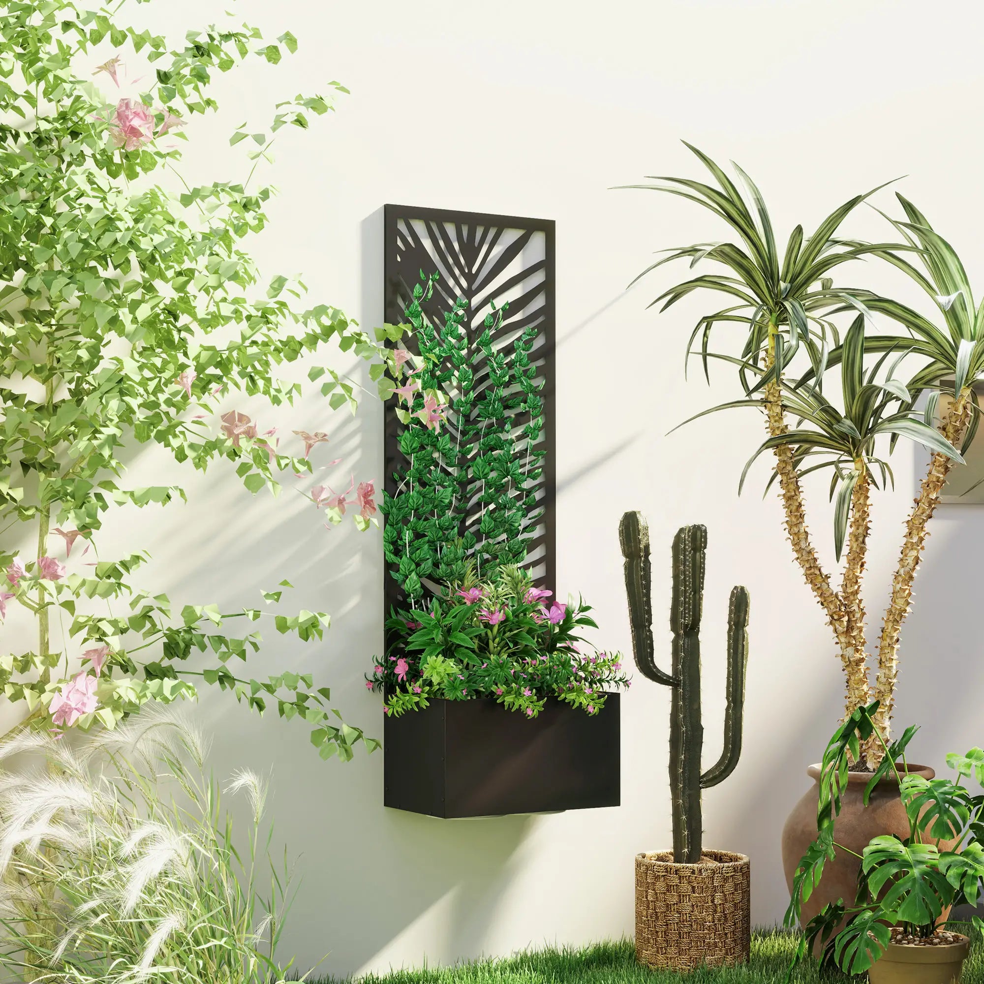 Raised Garden Bed, Outdoor Privacy Screen, Metal Planter Box with Trellis, Wall-Mounted, Black Raised Garden Beds at Gallery Canada