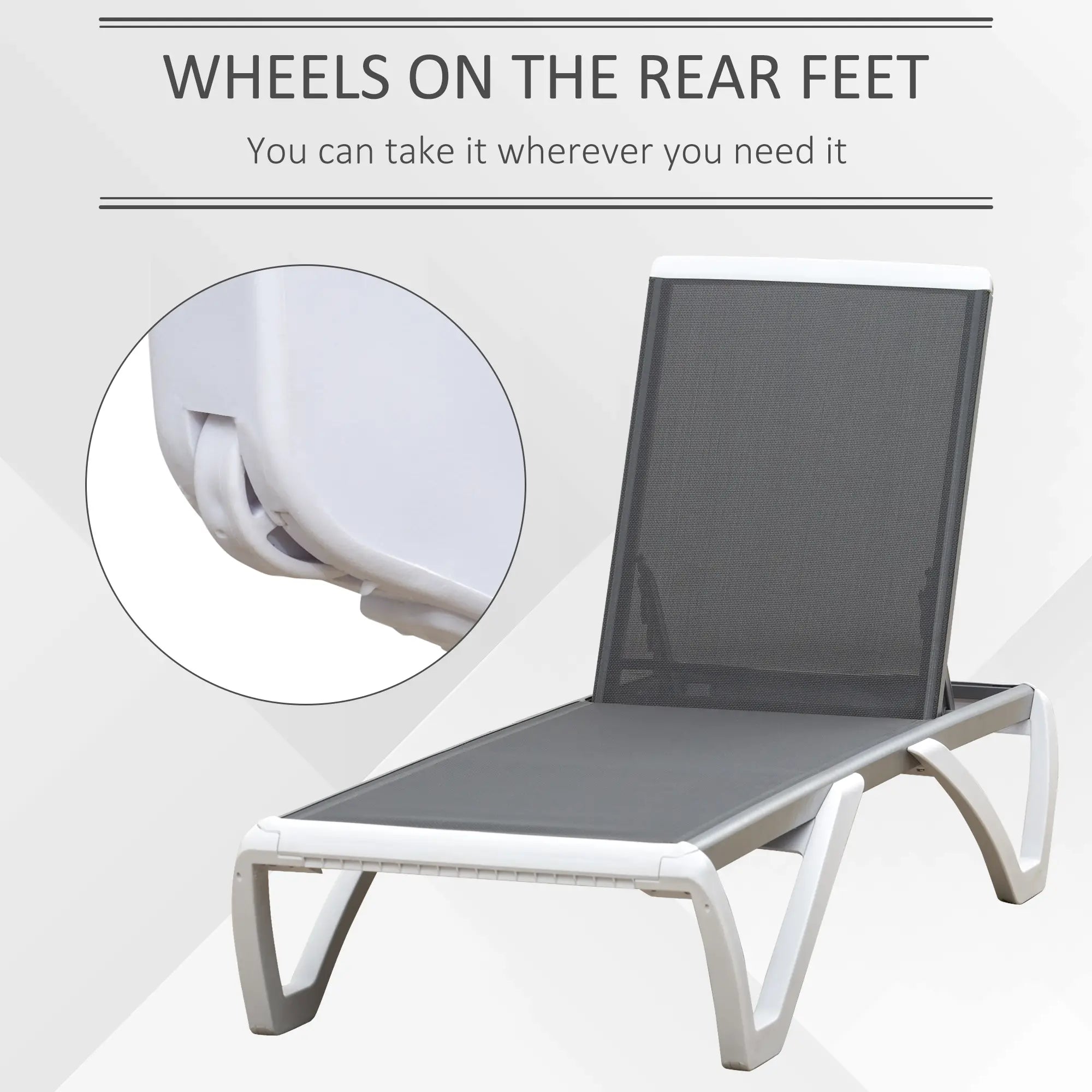 Outdoor Chaise Lounge, Aluminum Tanning Chair, 5-Level Adjustable, Grey Lounger Chairs at Gallery Canada