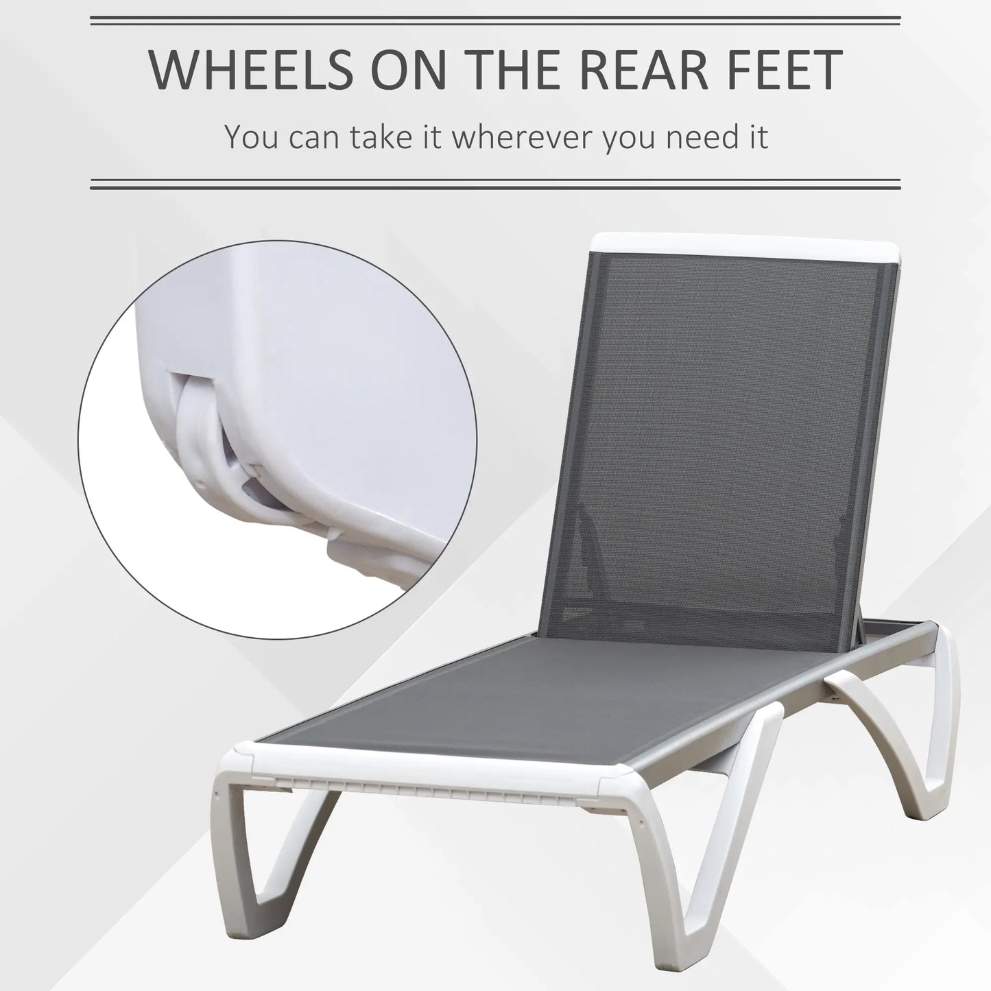 Outdoor Chaise Lounge, Aluminum Tanning Chair, 5-Level Adjustable, Grey Lounger Chairs at Gallery Canada