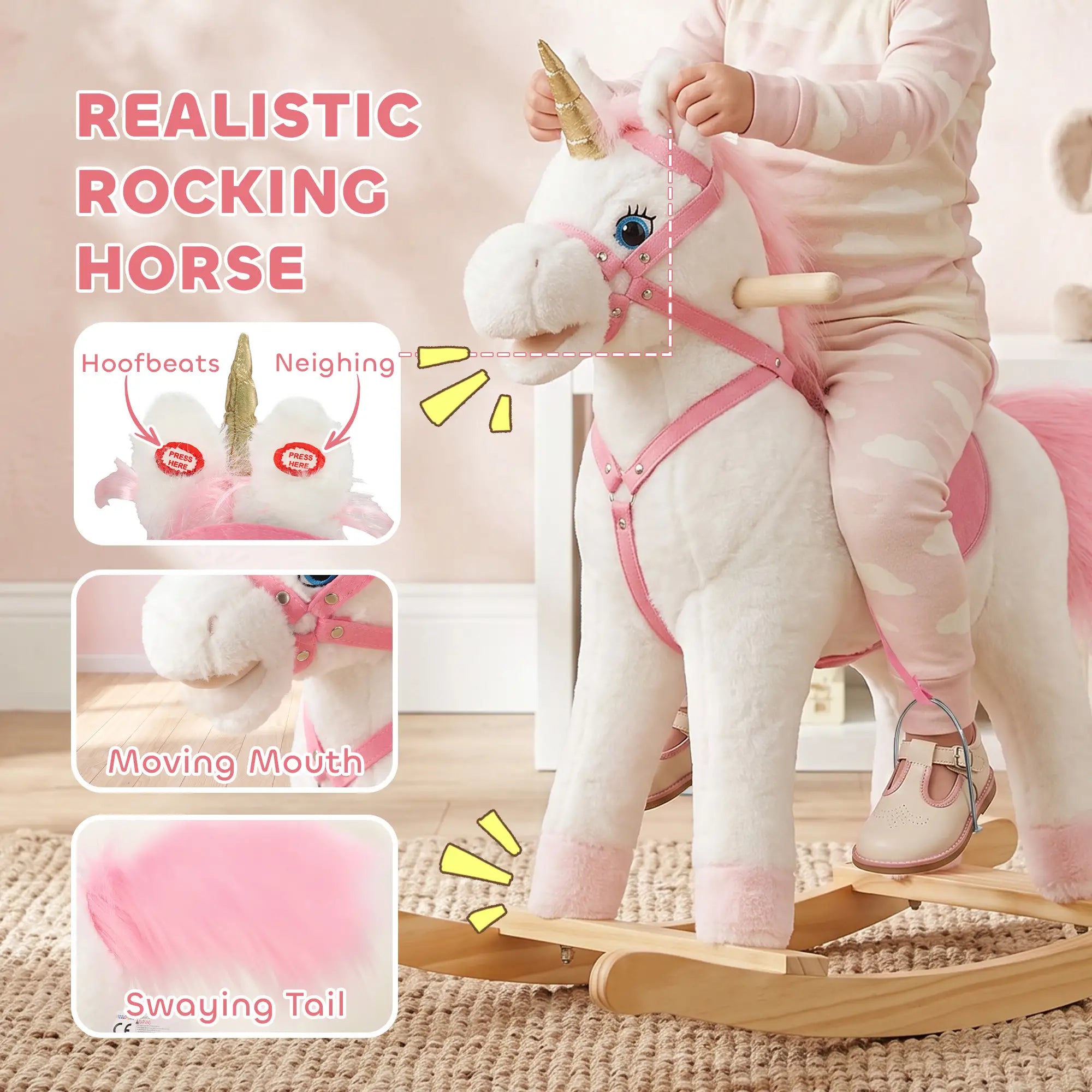 Unicorn Rocking Horse, Ride on Toy, Sounds, White, 3-5 Y, White Rocking Horses at Gallery Canada