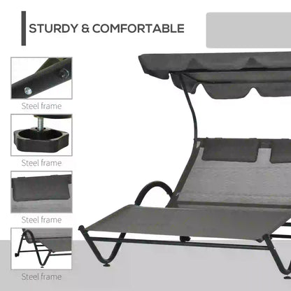 Outdoor Chaise Lounge Chair, Sun Lounger with Sunshade, Wheels, Breathable Mesh, Dark Gray Daybeds at Gallery Canada