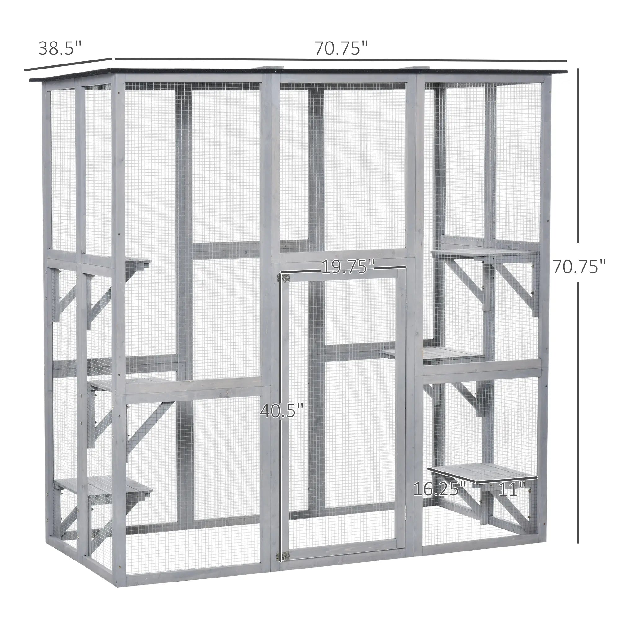 Large Outdoor Catio Enclosure, Weatherproof Cat House, Wooden Patio Cage, 6 Platforms, 71