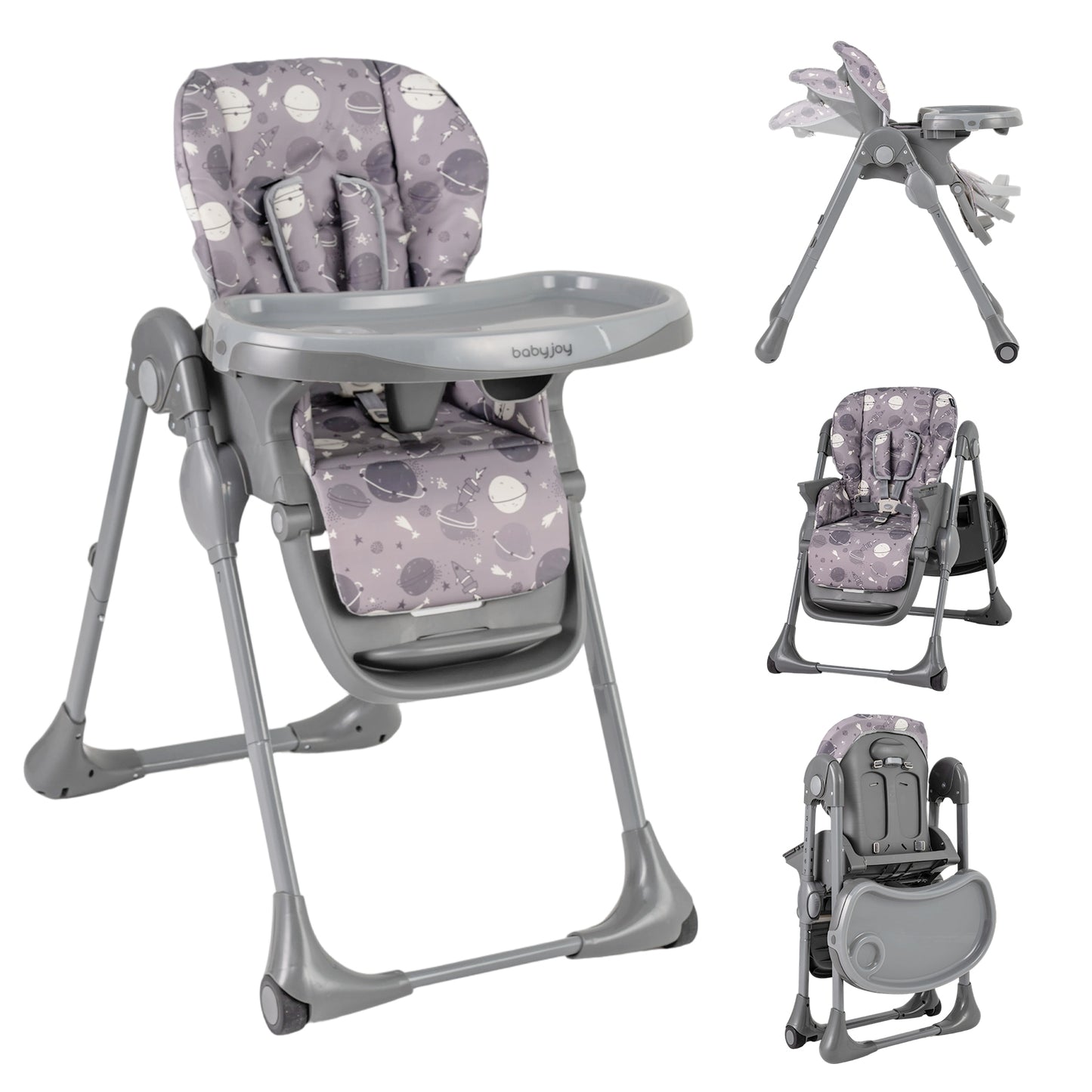 Foldable High Chair With Detachable Cushion, Gray High Chairs Gray at Gallery Canada