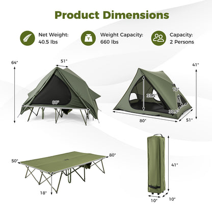 Foldable 2-Person Camping Cot Tent, With Pop-Up Shelter And Wheeled Bag, Green Tents at Gallery Canada