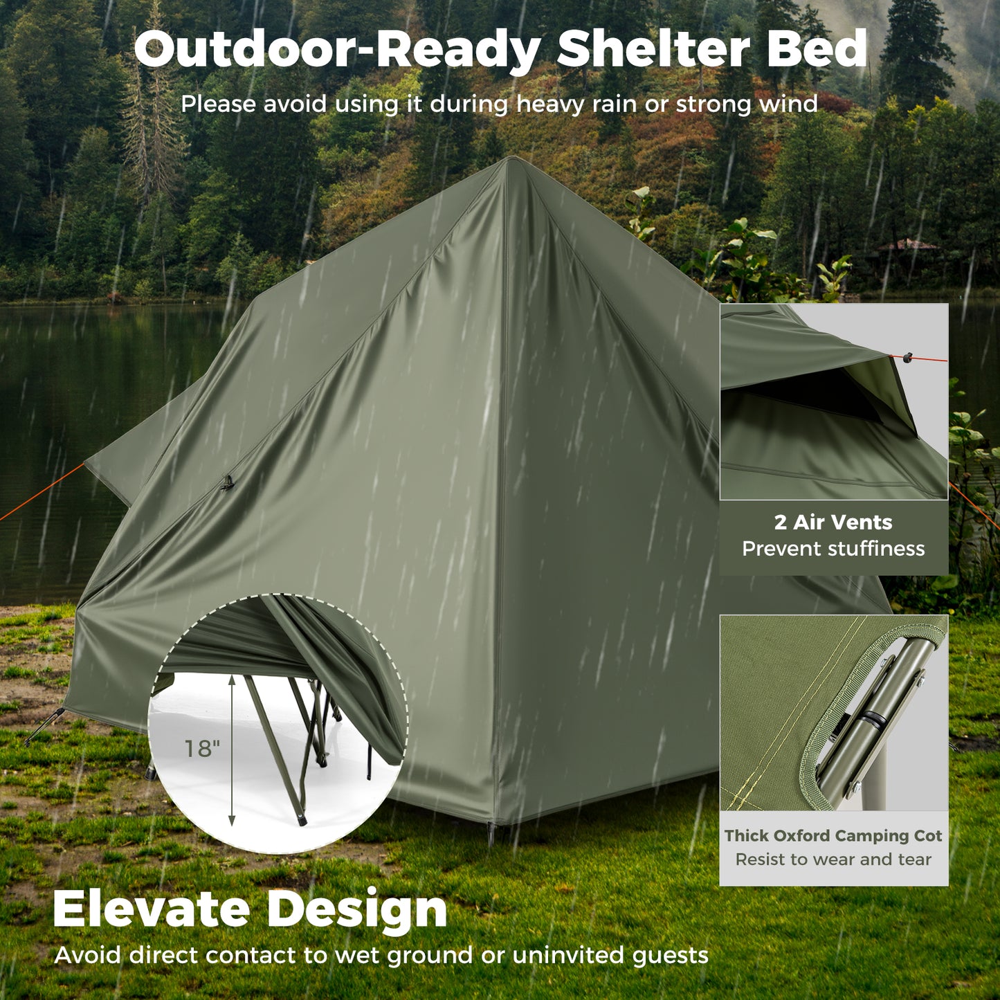Foldable 2-Person Camping Cot Tent, With Pop-Up Shelter And Wheeled Bag, Green Tents at Gallery Canada