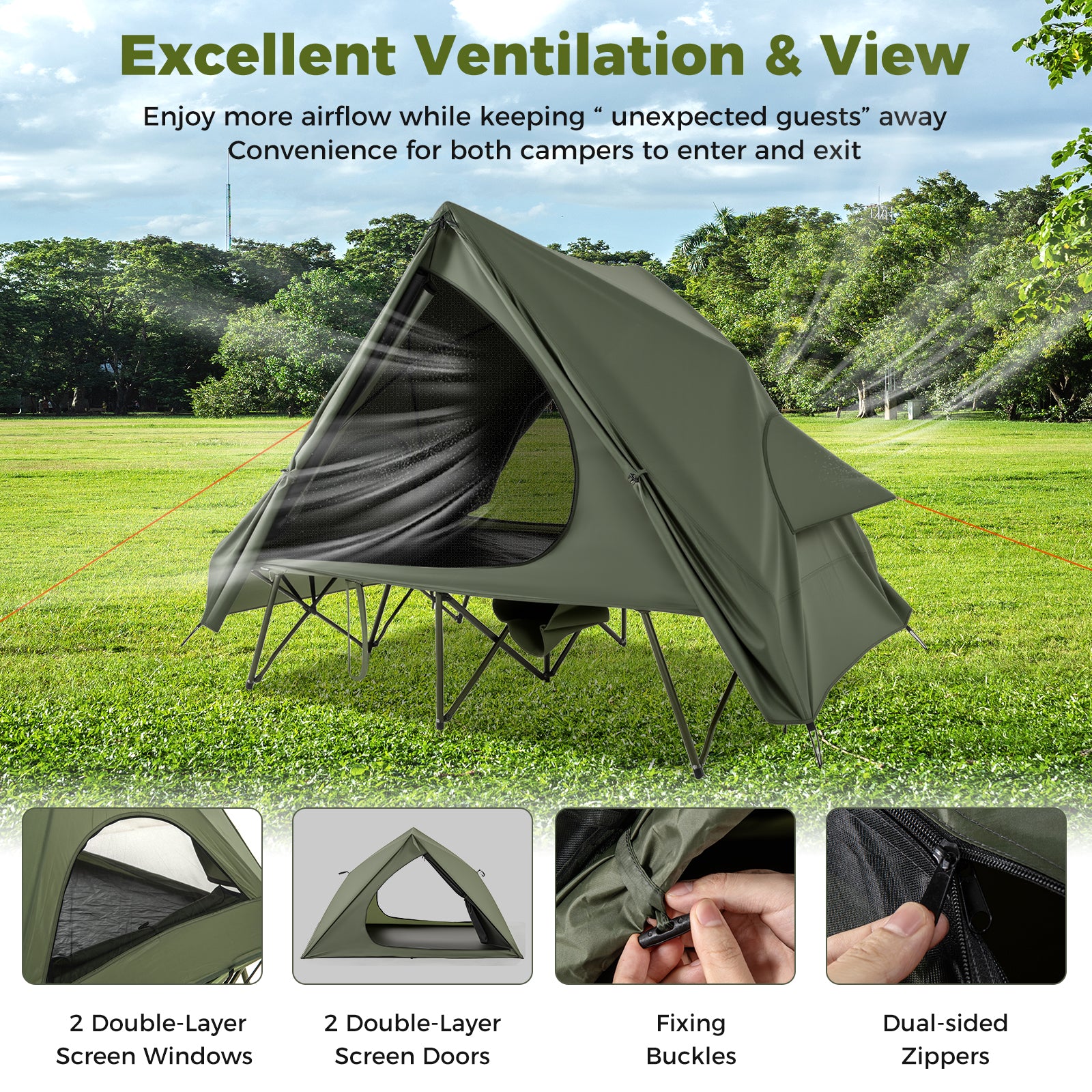 Foldable 2-Person Camping Cot Tent, With Pop-Up Shelter And Wheeled Bag, Green Tents at Gallery Canada