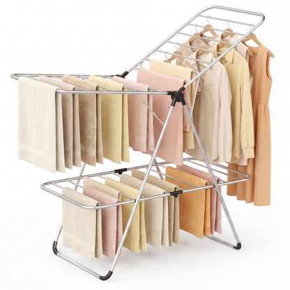 Foldable 2-Tier Heavy-Duty Aluminum Stainless Steel Clothes Drying Rack Drying Racks Silver at Gallery Canada