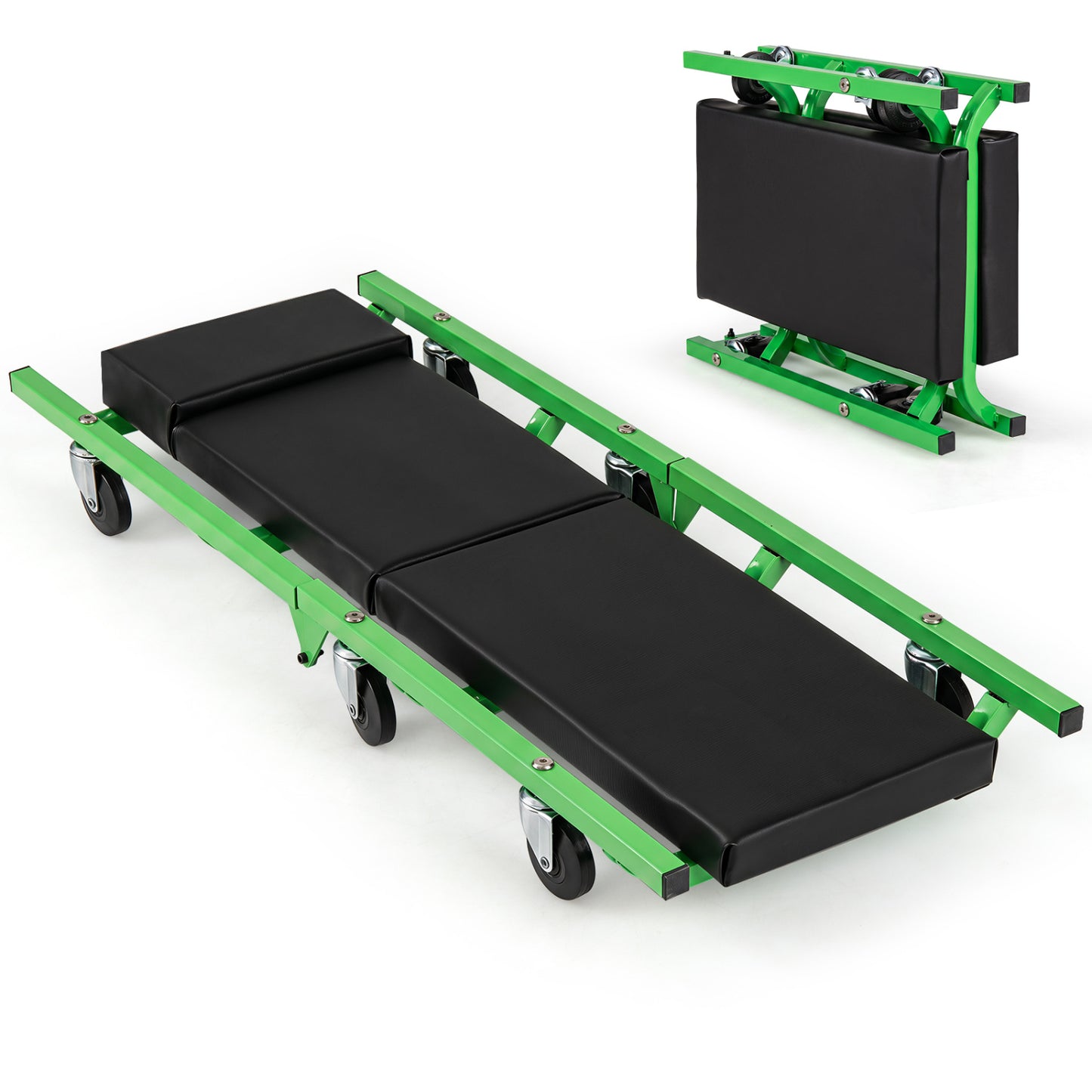 Foldable Automotive Creeper, 360° Swivel Wheels, 330 Lbs, Green