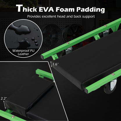 Foldable Automotive Creeper, 360° Swivel Wheels, 330 Lbs, Green
