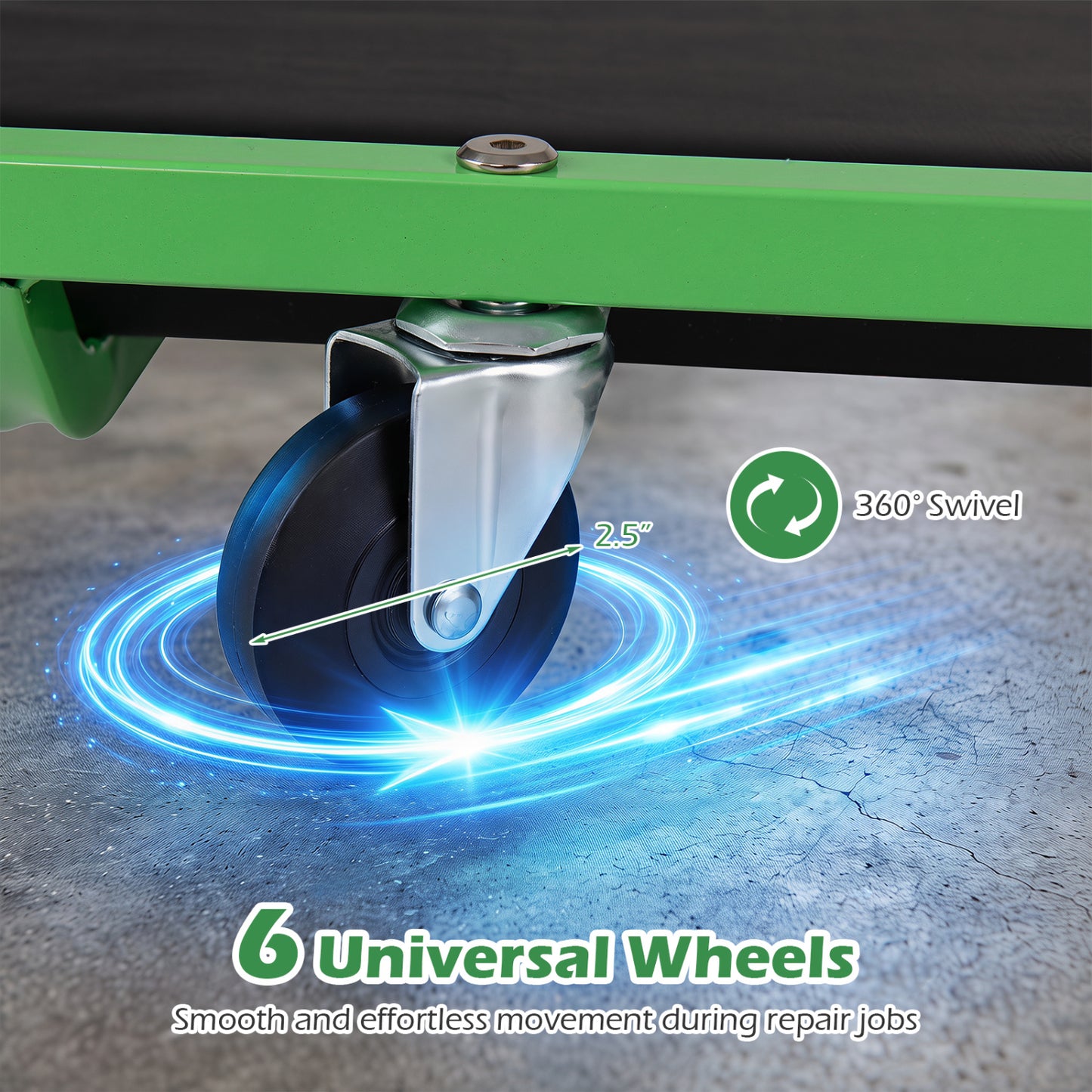 Foldable Automotive Creeper, 360° Swivel Wheels, 330 Lbs, Green