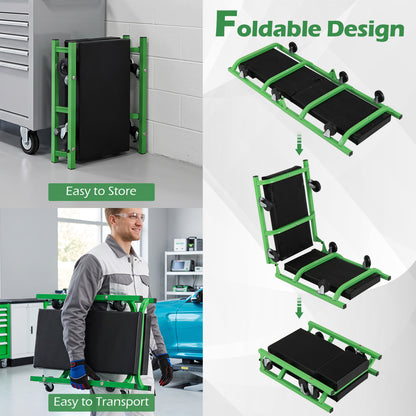 Foldable Automotive Creeper, 360° Swivel Wheels, 330 Lbs, Green