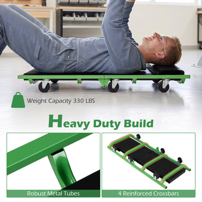 Foldable Automotive Creeper, 360° Swivel Wheels, 330 Lbs, Green