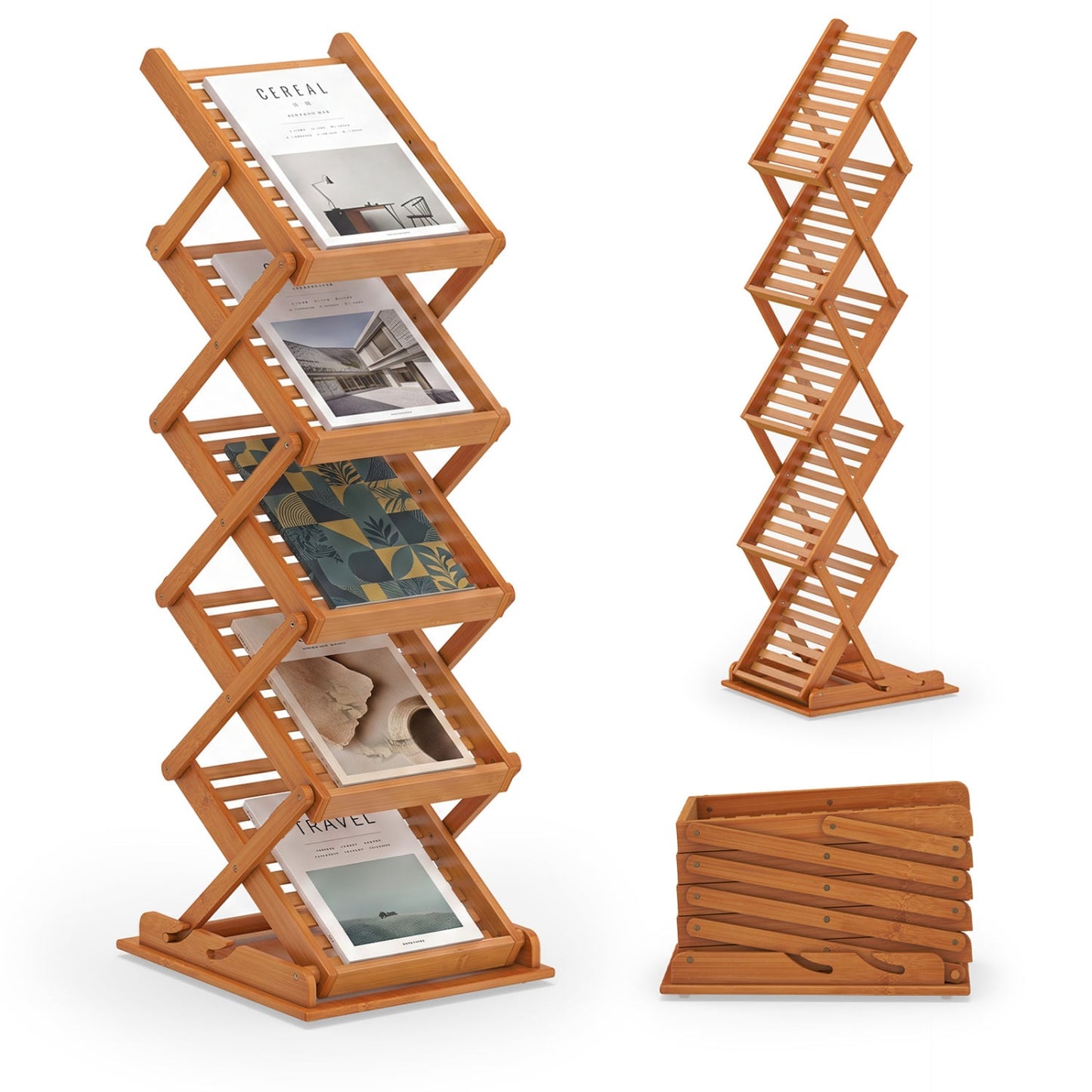 Foldable Bamboo Magazine Rack, 2 Adjustable Positions, Walnut Shoe Racks & Storage Benches Walnut at Gallery Canada