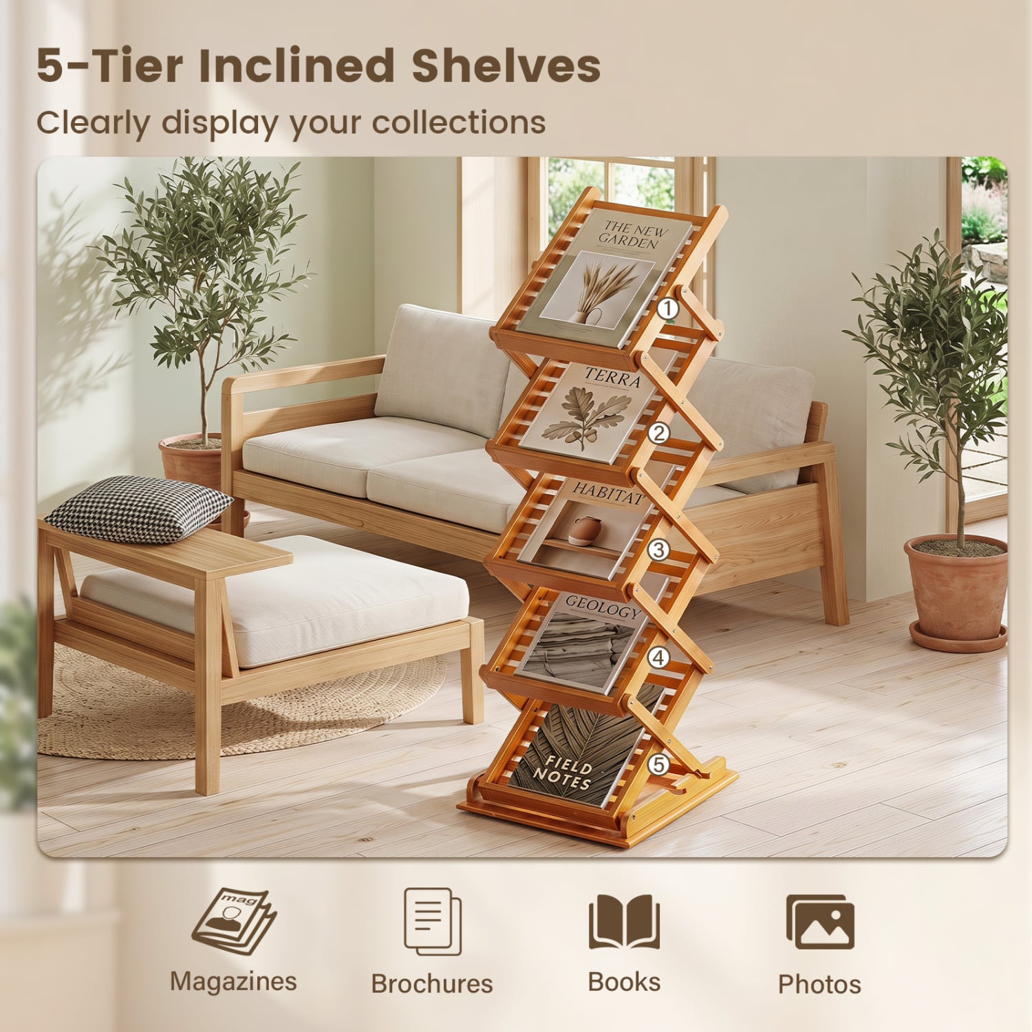 Foldable Bamboo Magazine Rack, 2 Adjustable Positions, Walnut Shoe Racks & Storage Benches at Gallery Canada