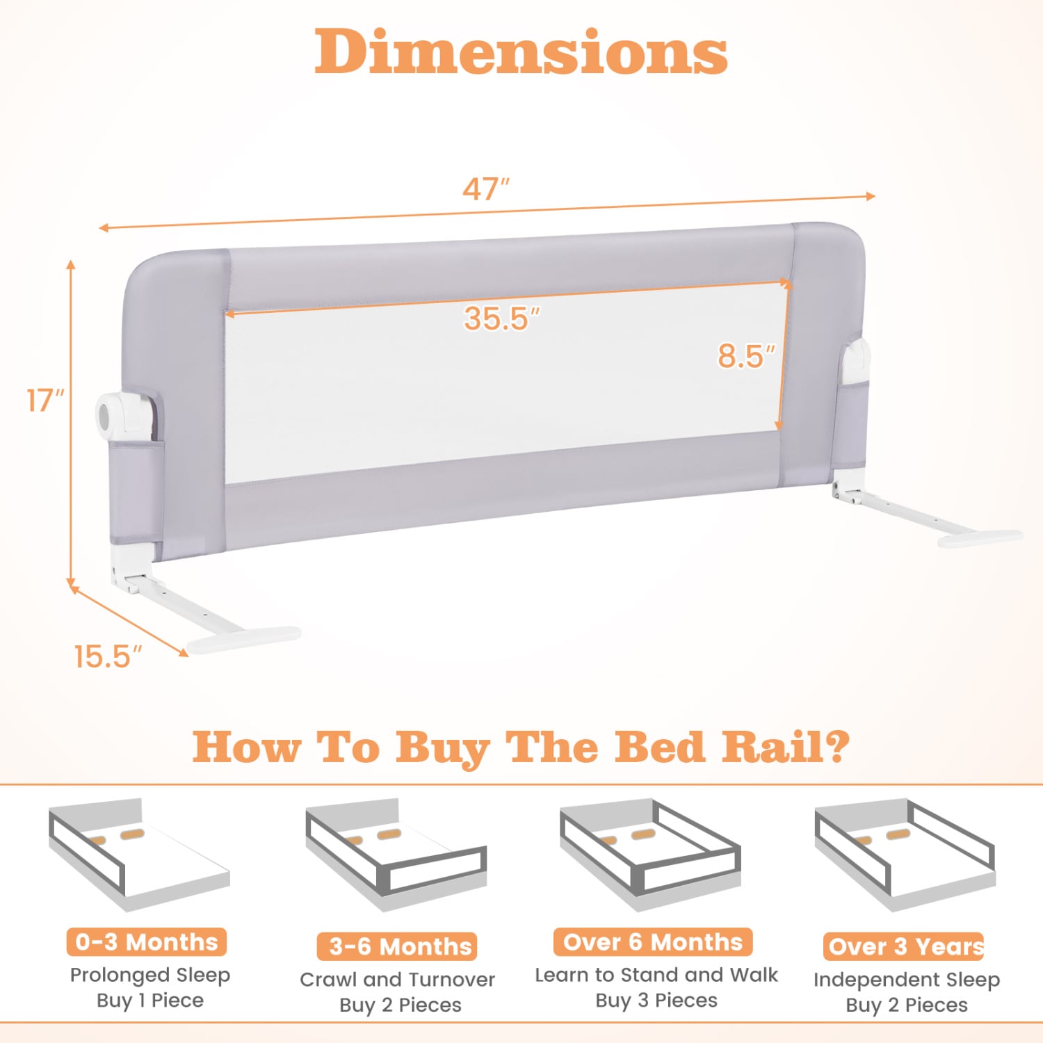 Foldable Bed Rail Baby Bed Guard, Light Gray Bed Rails at Gallery Canada