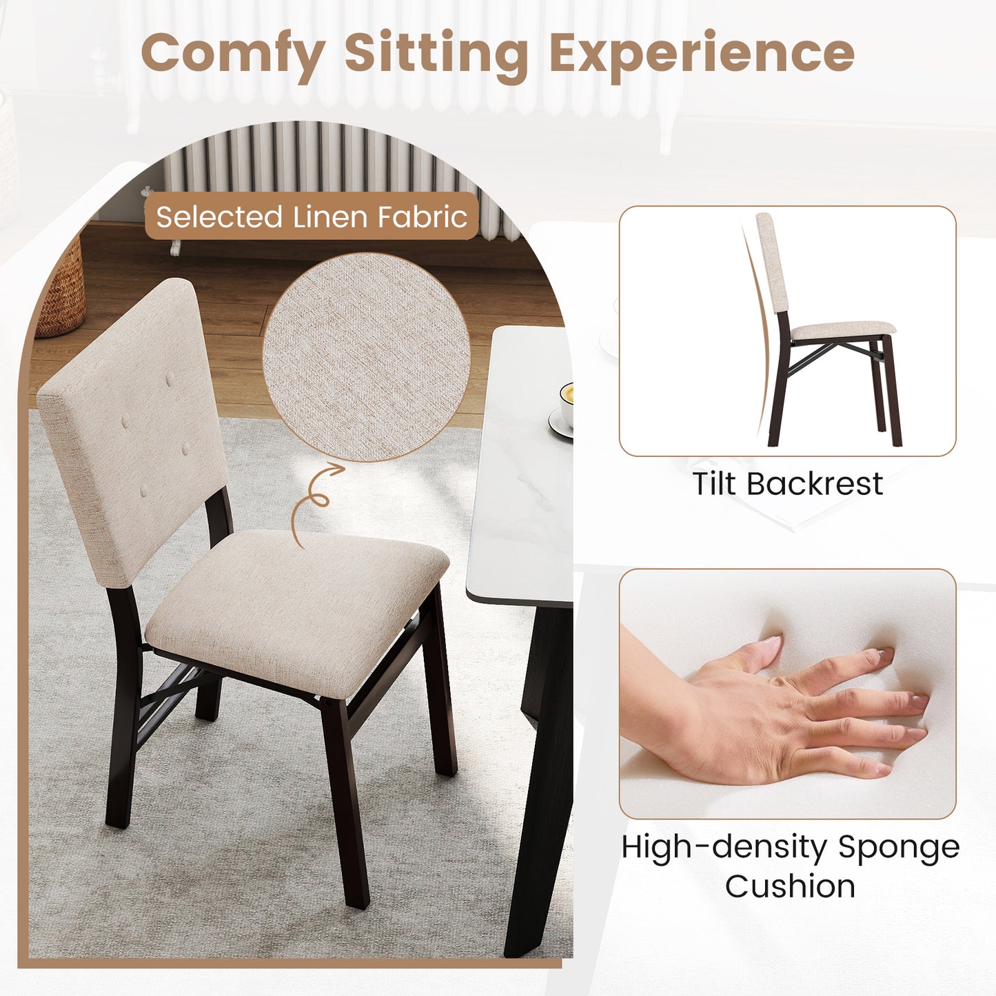 Foldable Dining Chair Set, 2 Armless Kitchen Chairs, Padded Seat, Beige Dining Chairs at Gallery Canada