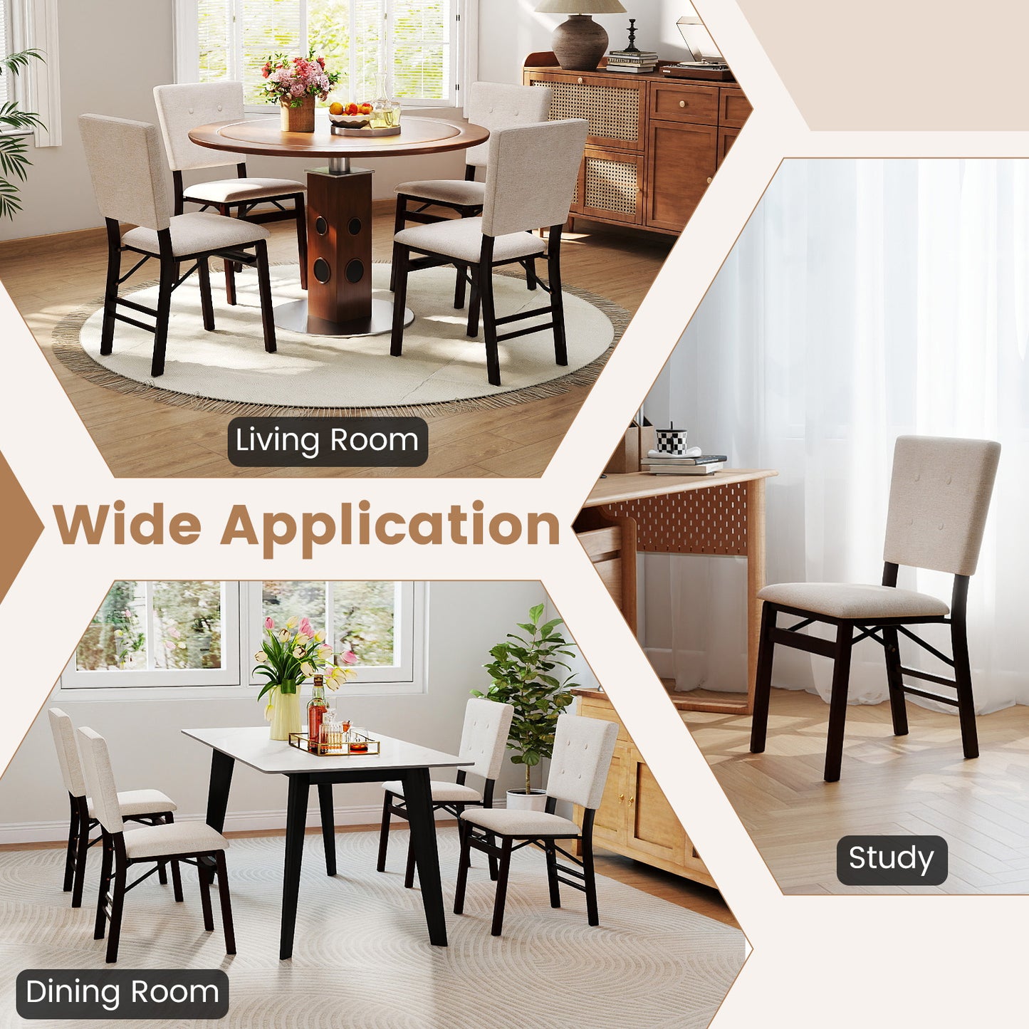 Foldable Dining Chair Set, 2 Armless Kitchen Chairs, Padded Seat, Beige Dining Chairs at Gallery Canada