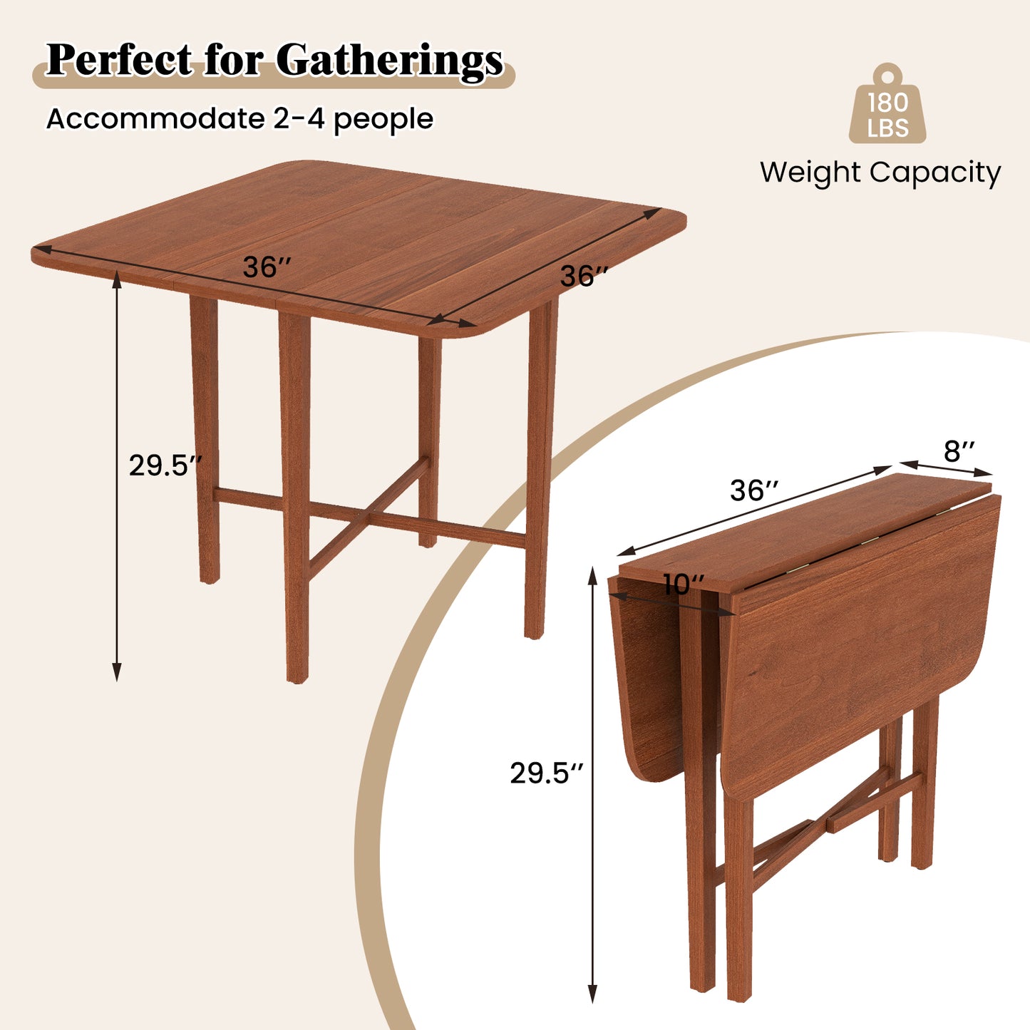 Foldable Dining Table For 2-4 People, Rubber Wood Legs, Walnut Dining Tables at Gallery Canada