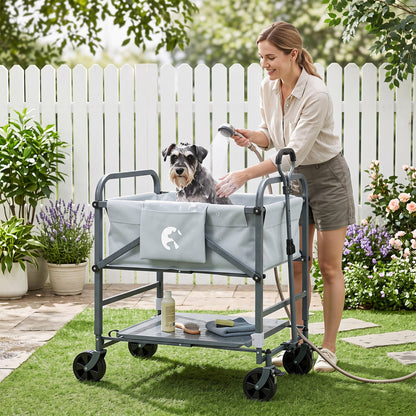 Chariot de bain pour chien pliable, hauteur réglable, 4 roues, noir et gris
