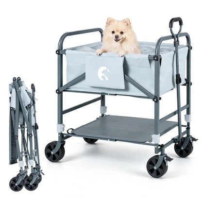 Chariot de bain pour chien pliable, hauteur réglable, 4 roues, noir et gris