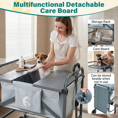 Chariot de bain pour chien pliable, hauteur réglable, 4 roues, noir et gris