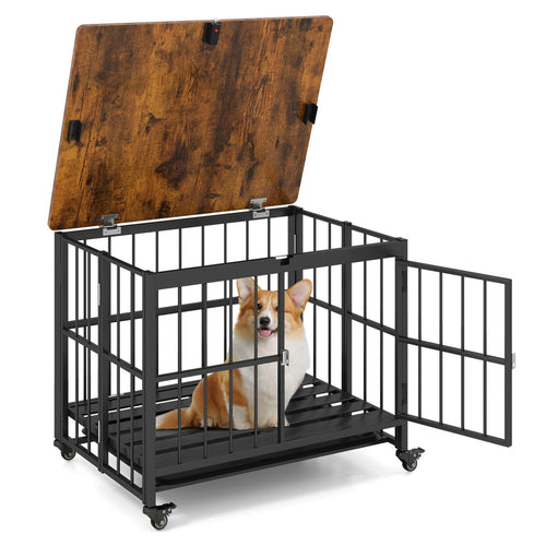 Foldable Dog Crate Furniture, Removable Tray, Lockable Door, S, Black