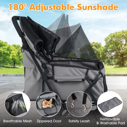 Foldable Double Pet Stroller, Adjustable Sunshade, Storage Basket, Gray Cat Supplies at Gallery Canada