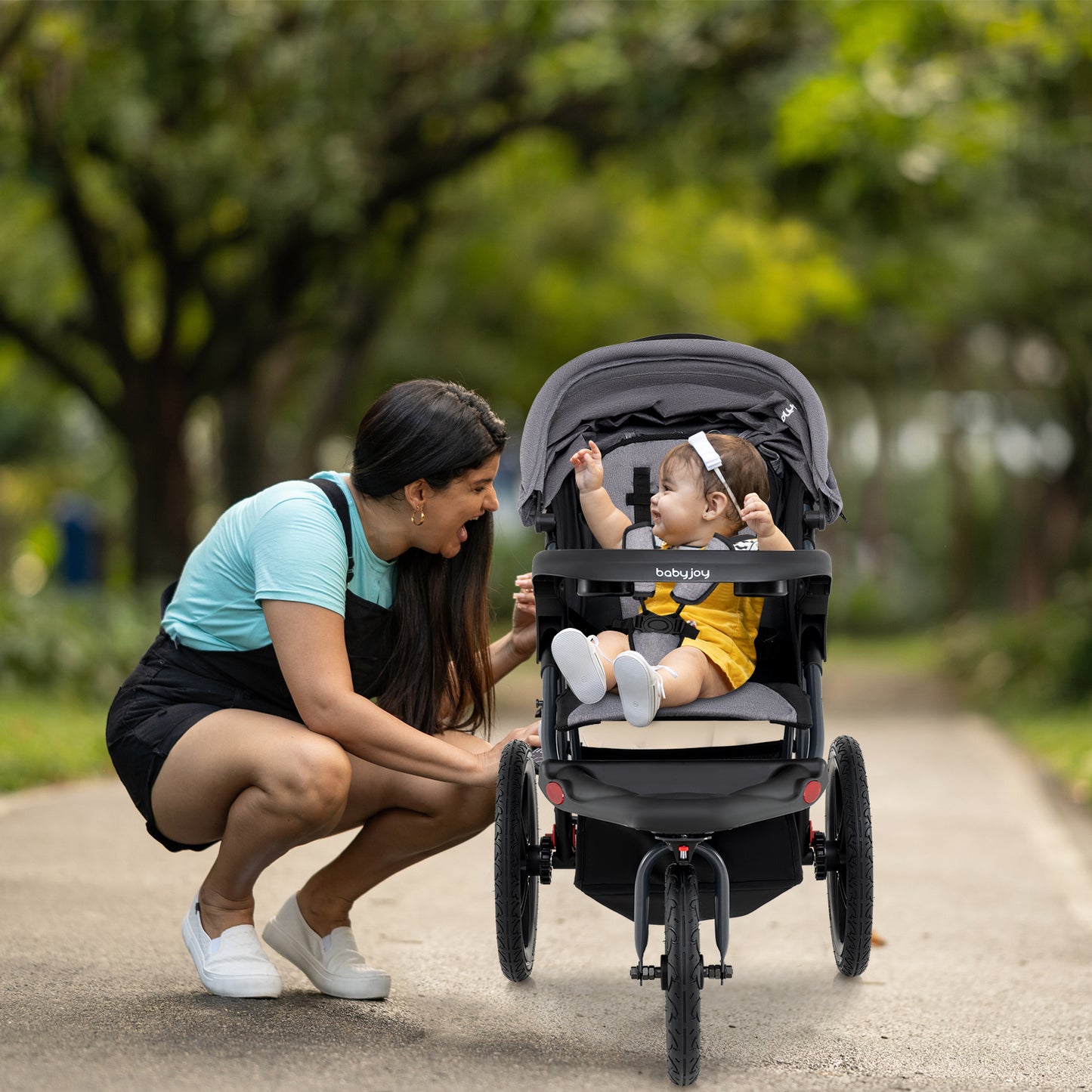 Foldable Jogging Stroller with Detachable Tray and Air-Filled Rubber Tires, Gray Baby Strollers at Gallery Canada