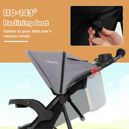 Foldable Jogging Stroller with Detachable Tray and Air-Filled Rubber Tires, Gray Baby Strollers at Gallery Canada