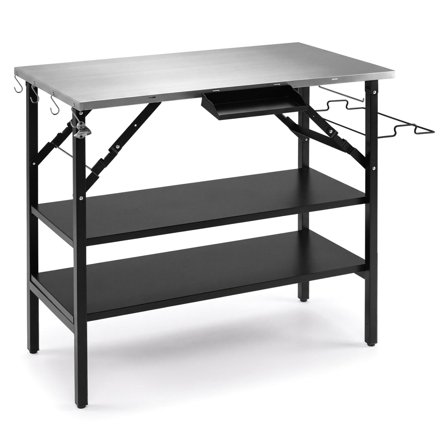 Foldable Outdoor Cook Station with Shelves, Black